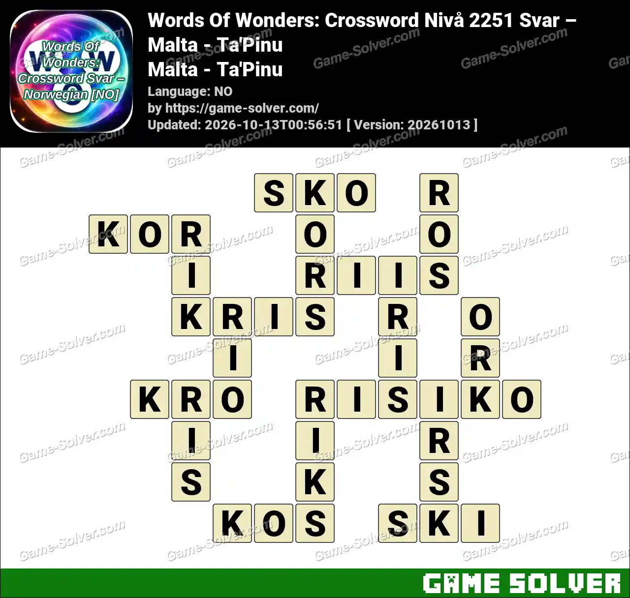 Words Of Wonders: Crossword Nivå 2251 Svar – Malta – Ta’Pinu